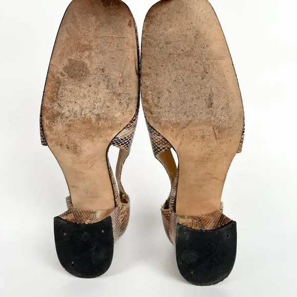 Vintage 90s Leather Sacha London Square Toe Cut Out Chunky Mid Heel Sandal Pumps - Picture 5 of 6